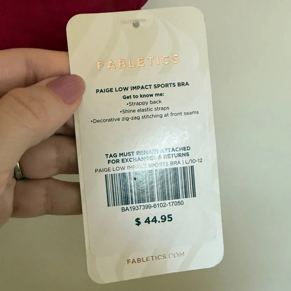 Fabletics Paige Low Impact Sports Bra Red Silver XL Women’s Large